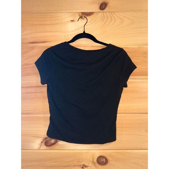 Women's Black Slim Fit Quarter Button T-Shirt - Picture 2 of 2